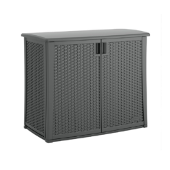 Suncast Resin Outdoor Storage Cabinet, Cool Gray Wicker Resin Outdoor Cabinet, Weatherproof, Lockable Outside Storage