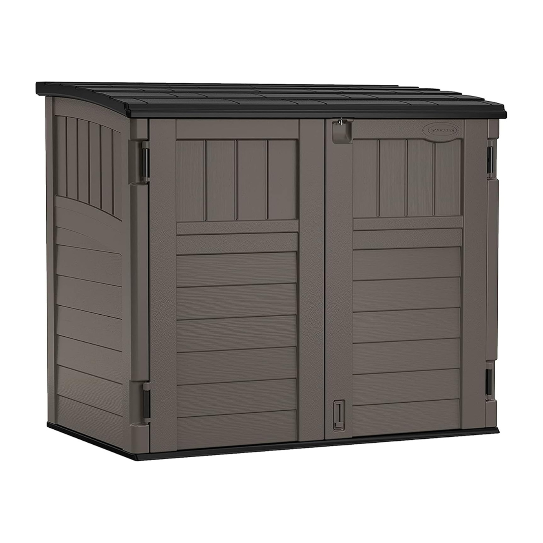 Suncast 34 Cu Ft Horizontal Resin Storage Shed - Outdoor Storage Shed with Floor Included, Lockable, Weatherproof, Stoney Black