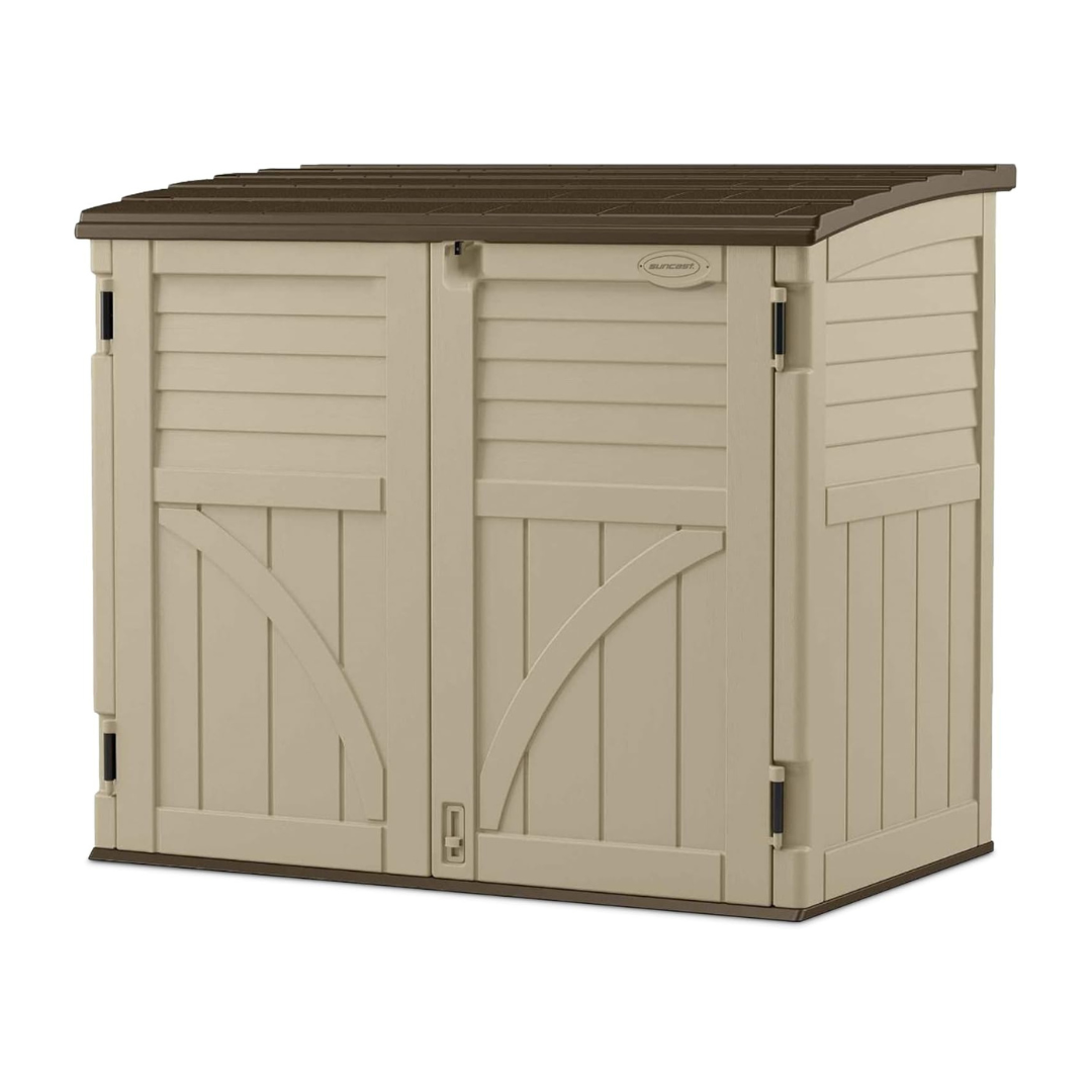 Suncast Horizontal Shed, Compact Outdoor Storage System, 34 Cu. Ft. Capacity, Sand & Slate