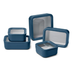 Caraway 13pc Glass Food Storage Container Set - Easy to Store, Non Toxic Lunch Box - with Glass Lids - Includes Storage Organizer - Navy