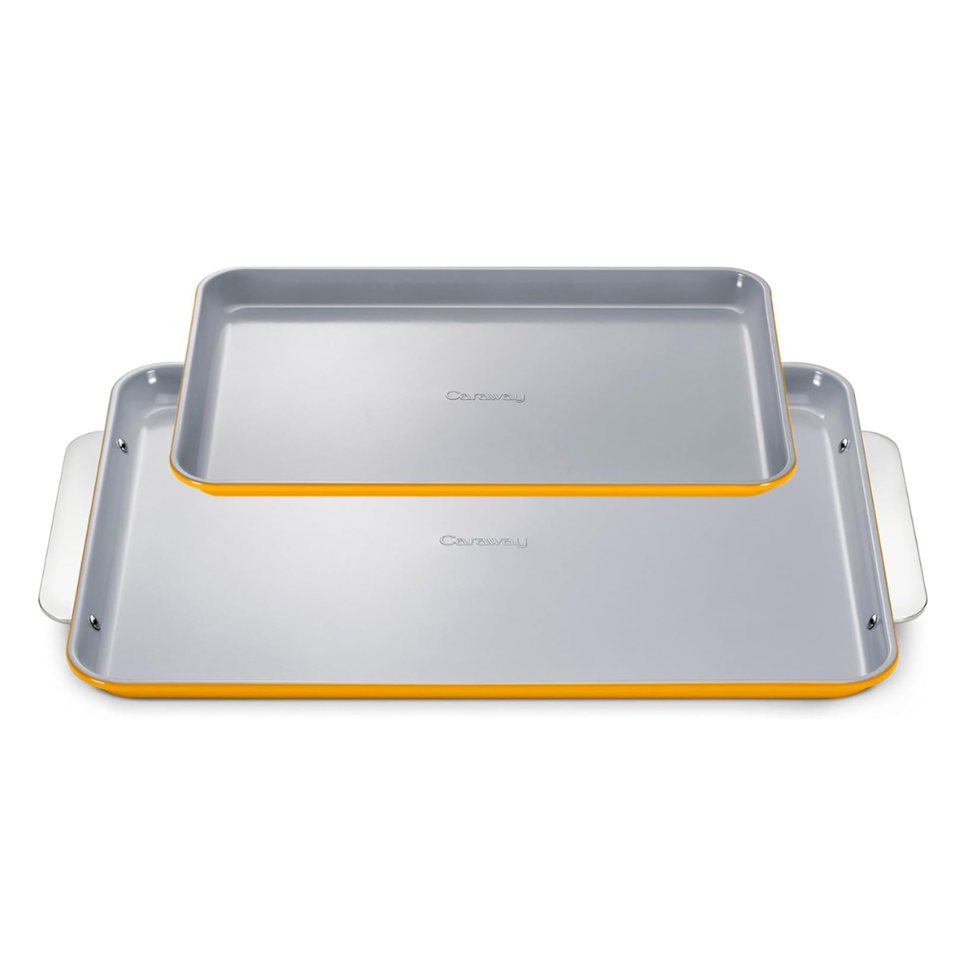 Caraway Non-Stick Ceramic Baking Sheet Duo - Naturally Slick Ceramic Coating - Non-Toxic, PTFE & PFOA Free - Marigold