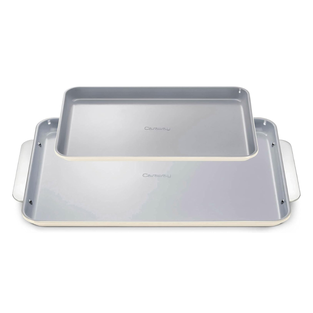 Caraway Non-Stick Ceramic Baking Sheet Duo - Naturally Slick Ceramic Coating - Non-Toxic, PTFE & PFOA Free - Cream