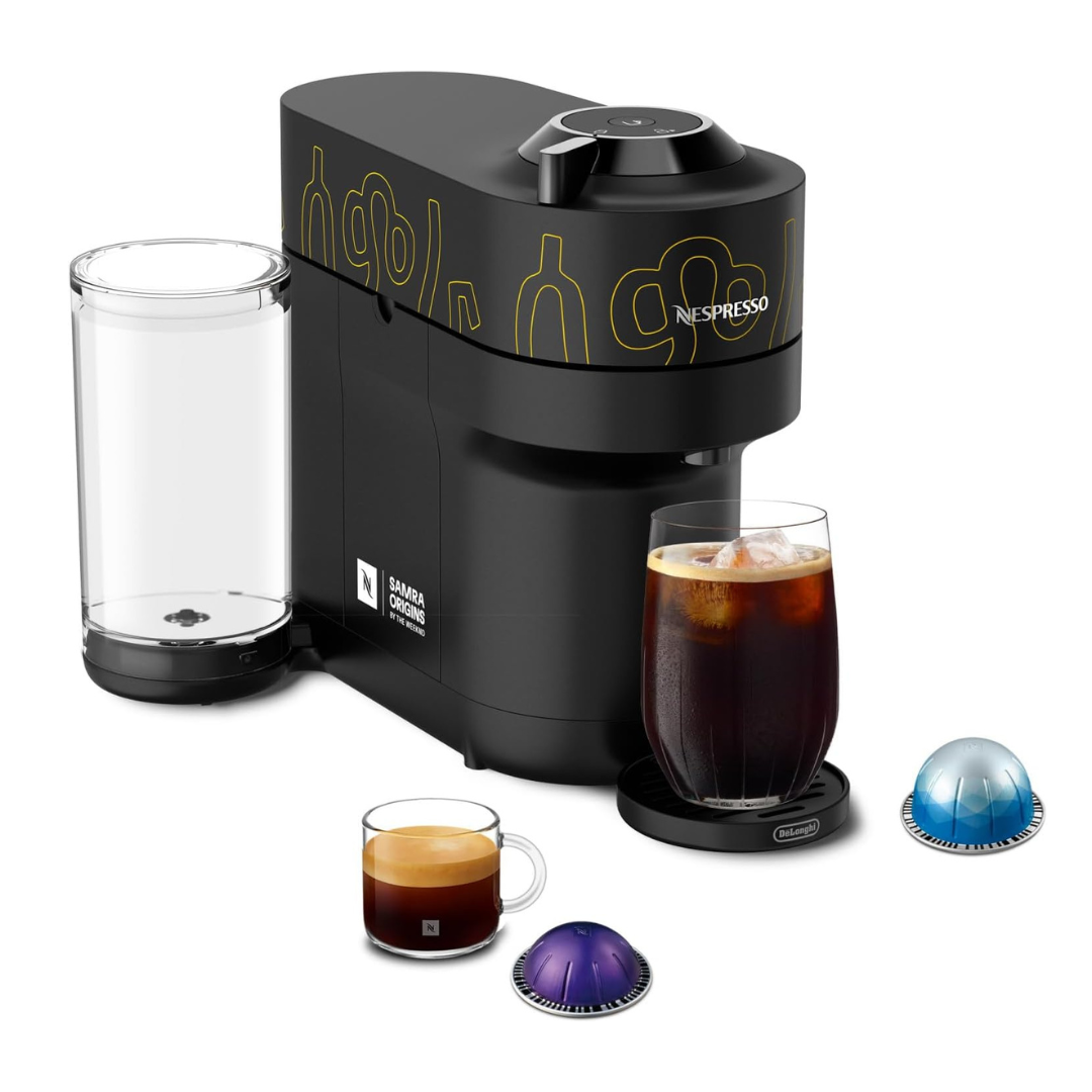 Nespresso Vertuo Pop+ Coffee and Espresso Maker by De'Longhi, Samra Origins by The Weeknd Vertuo Buna Yellow