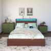 GZMR King Brown Metal Bed Frame Storage with Headboard