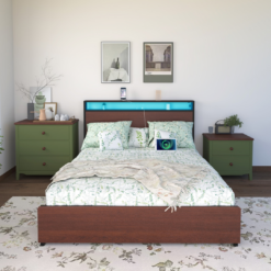 GZMR King Brown Metal Bed Frame Storage with Headboard