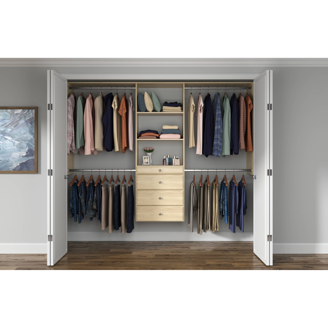 Easy Track Reach-in Tower system Honey Blonde Solid Shelving Wood Closet System