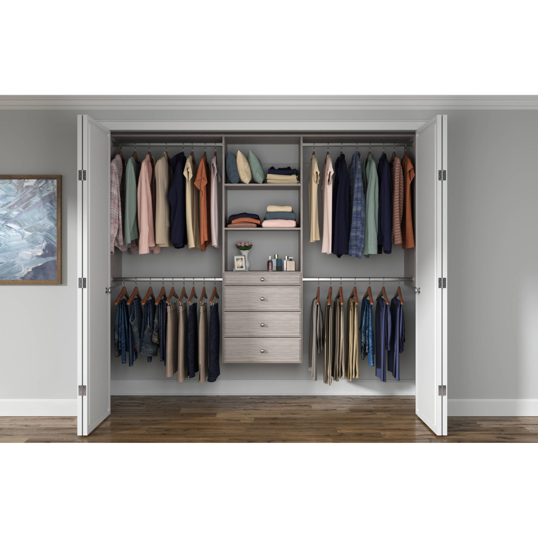 Easy Track Reach-in Tower system Weathered Grey Solid Shelving Wood Closet System