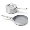 Caraway Mini Cookware Set - Non-Stick Ceramic Fry Pan (1.05 qt, 8") Sauce Pan (1.75 qt) & Storage Rack - Gray