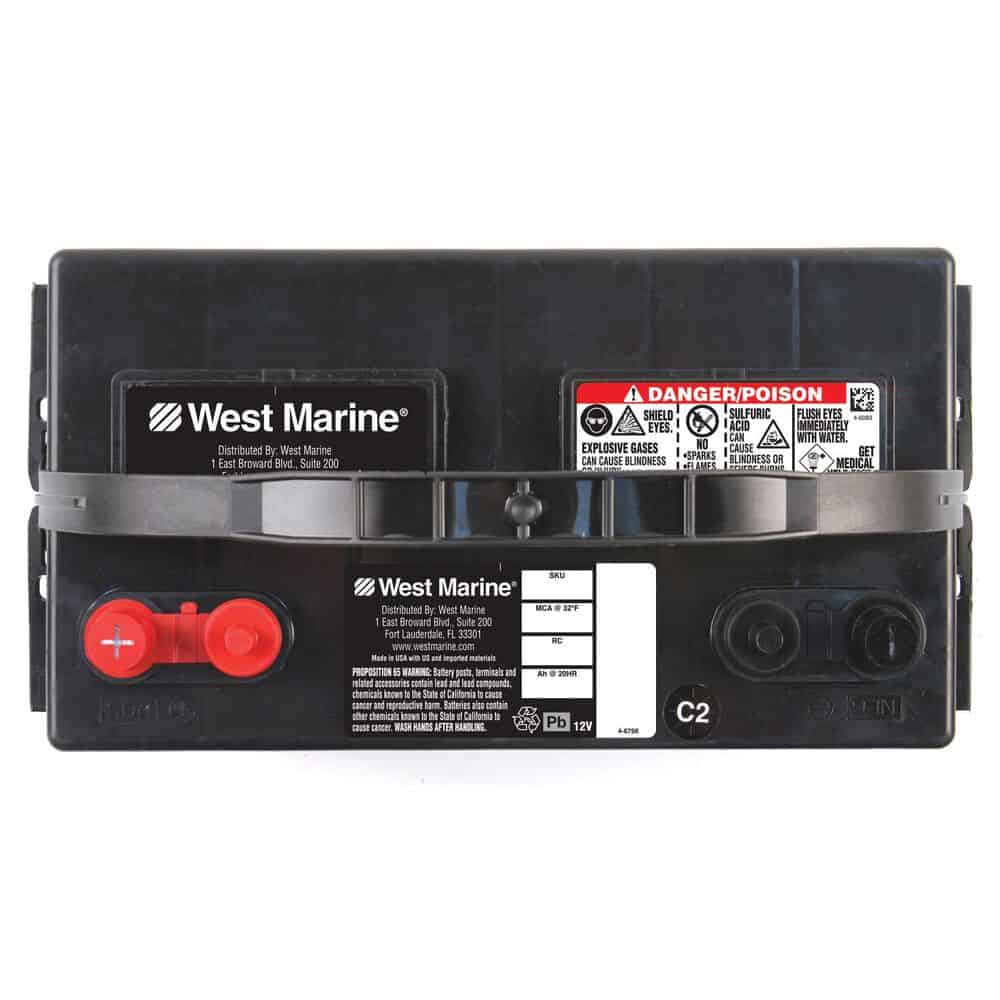 WEST MARINE Deep Cycle Flooded Marine Battery, 90 Amp Hours, Group 27