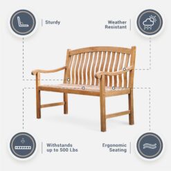 Cambridge Casual Colton 48-in W x 36.25-in H Natural Teak Teak Garden Bench