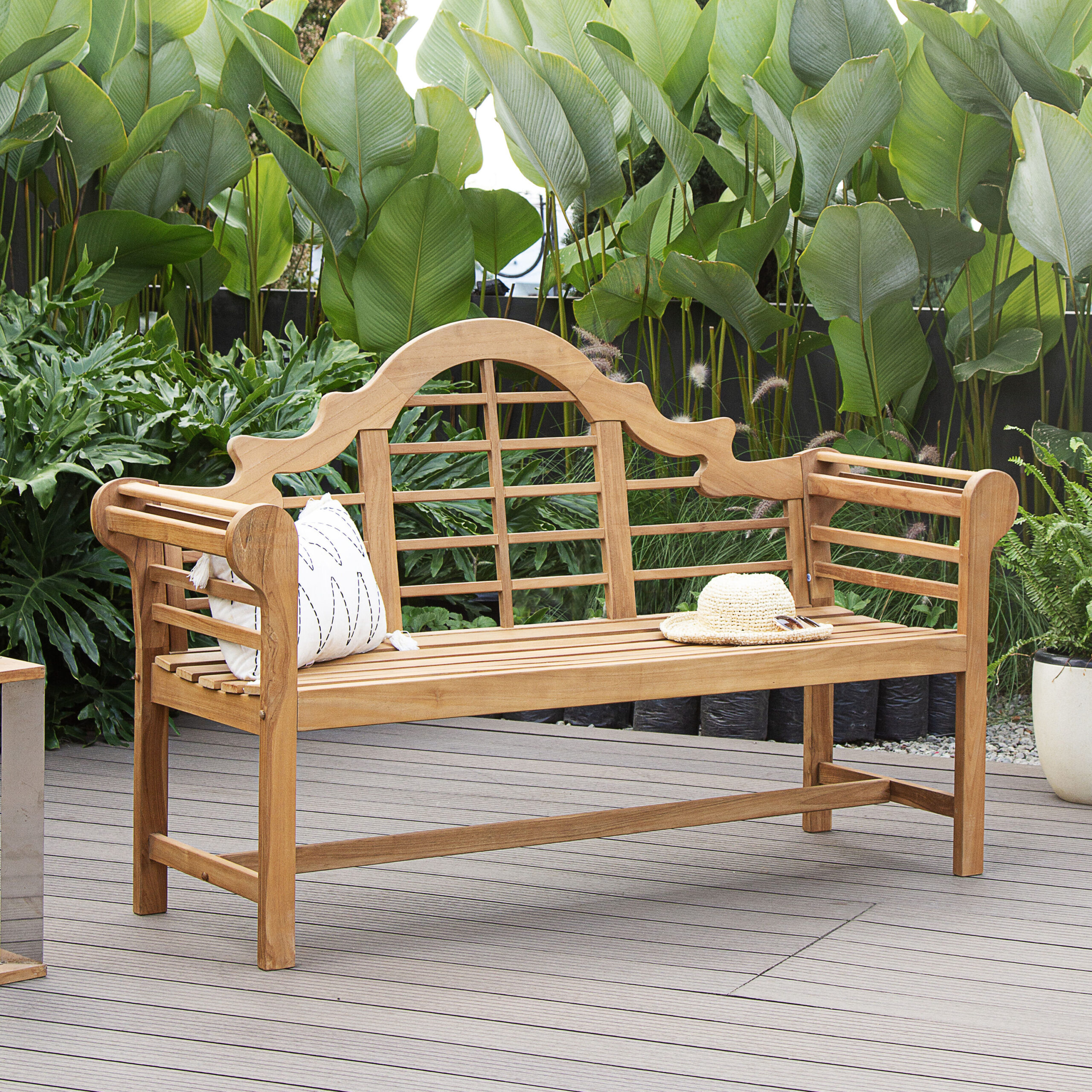 Cambridge Casual Lutyens 65.75-in W x 41-in H Natural Teak Teak Garden Bench