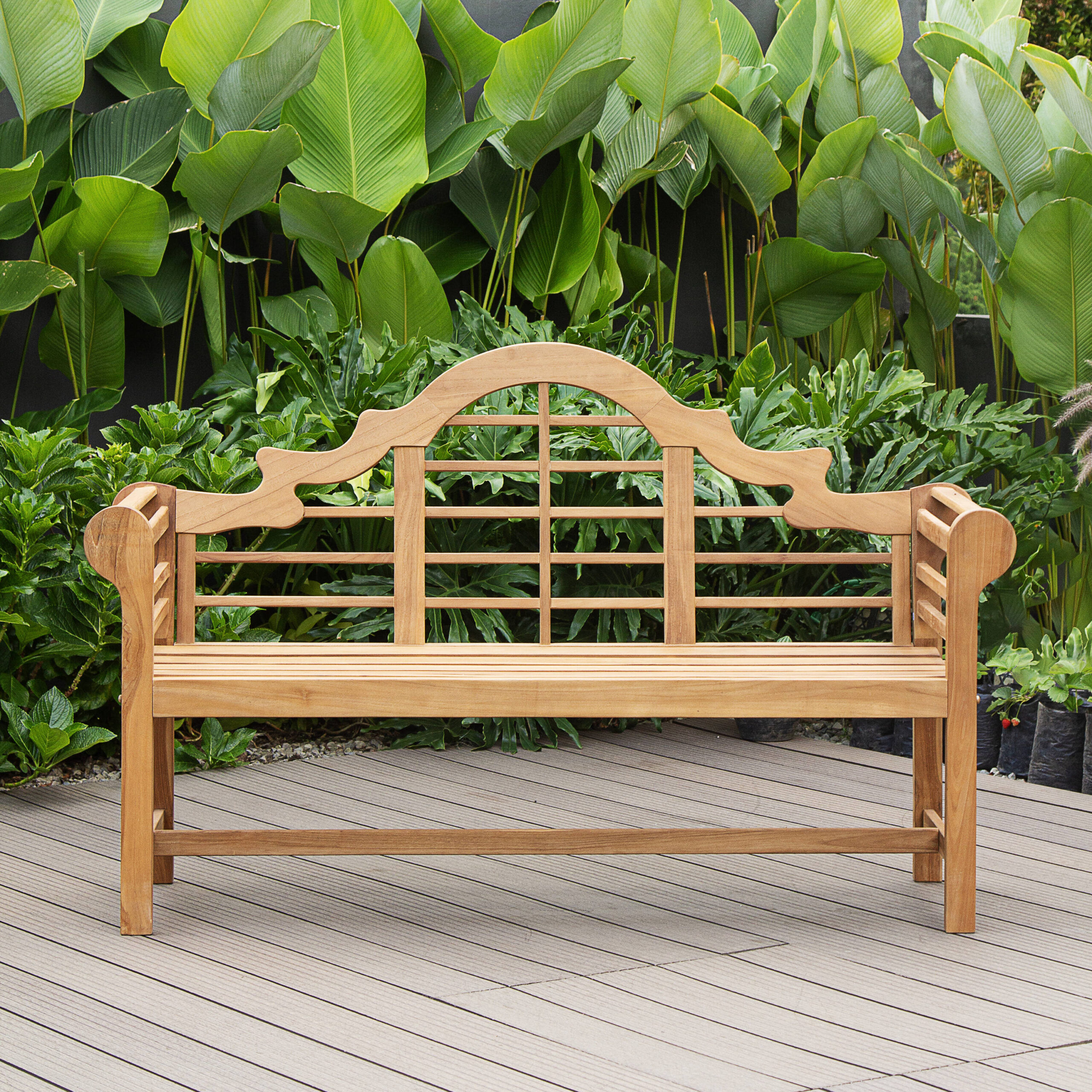 Cambridge Casual Lutyens 65.75-in W x 41-in H Natural Teak Teak Garden Bench