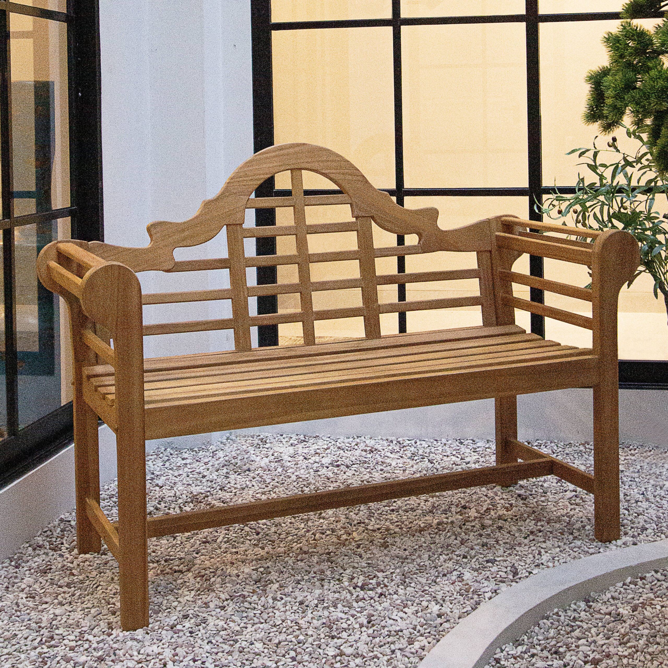 Cambridge Casual Lutyens 54.25-in W x 39-in H Natural Teak Teak Garden Bench