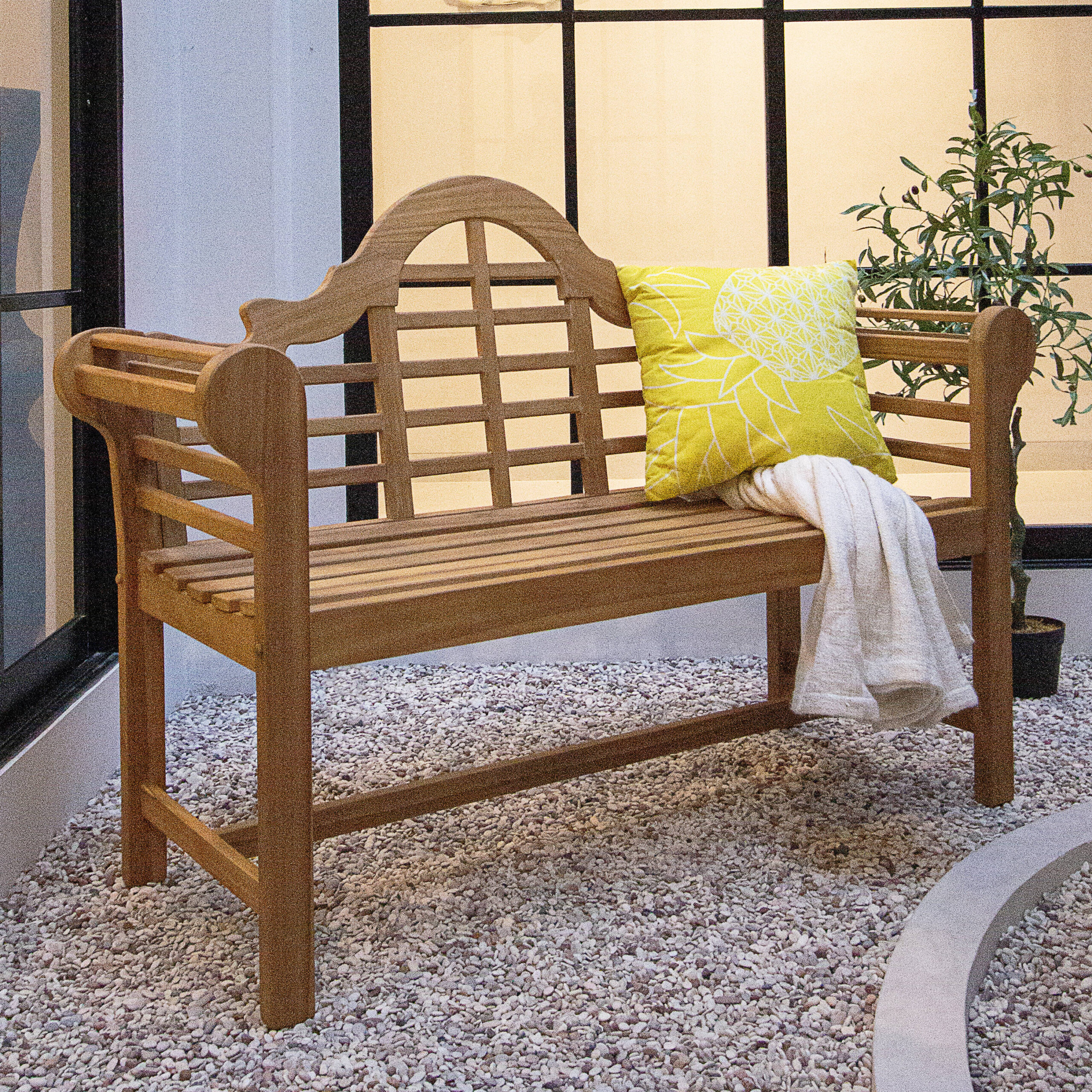Cambridge Casual Lutyens 54.25-in W x 39-in H Natural Teak Teak Garden Bench
