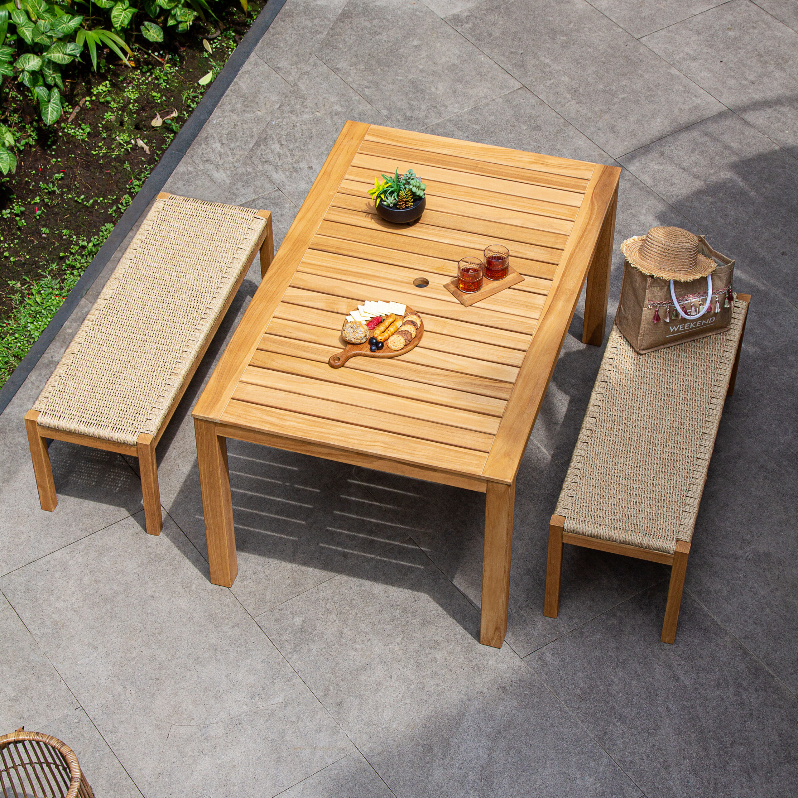 Cambridge Casual Carmel 47-in W x 17-in H Natural Teak Wicker Teak Dining Bench