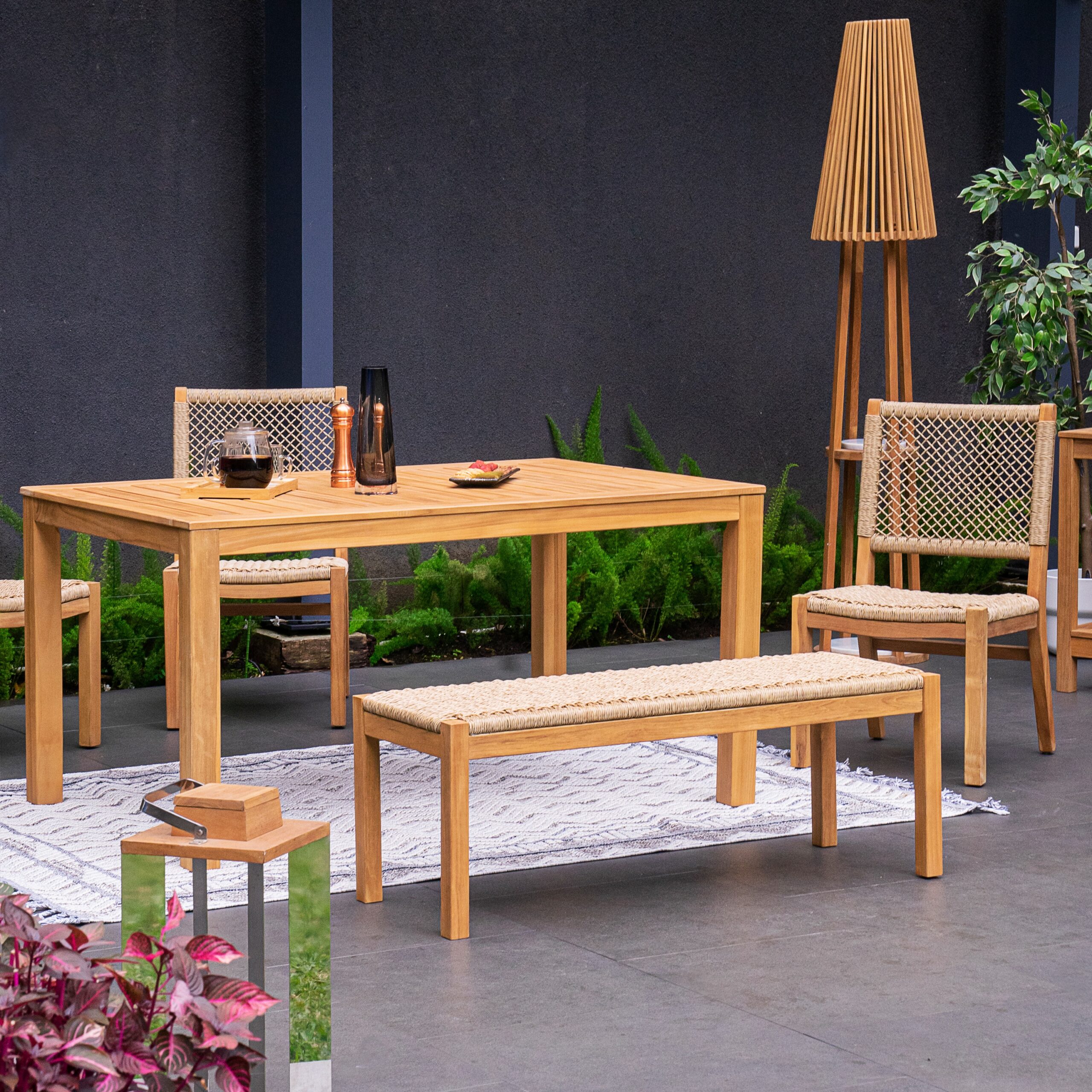 Cambridge Casual Carmel 47-in W x 17-in H Natural Teak Wicker Teak Dining Bench