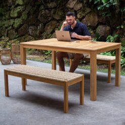 Cambridge Casual Carmel 47-in W x 17-in H Natural Teak Wicker Teak Dining Bench