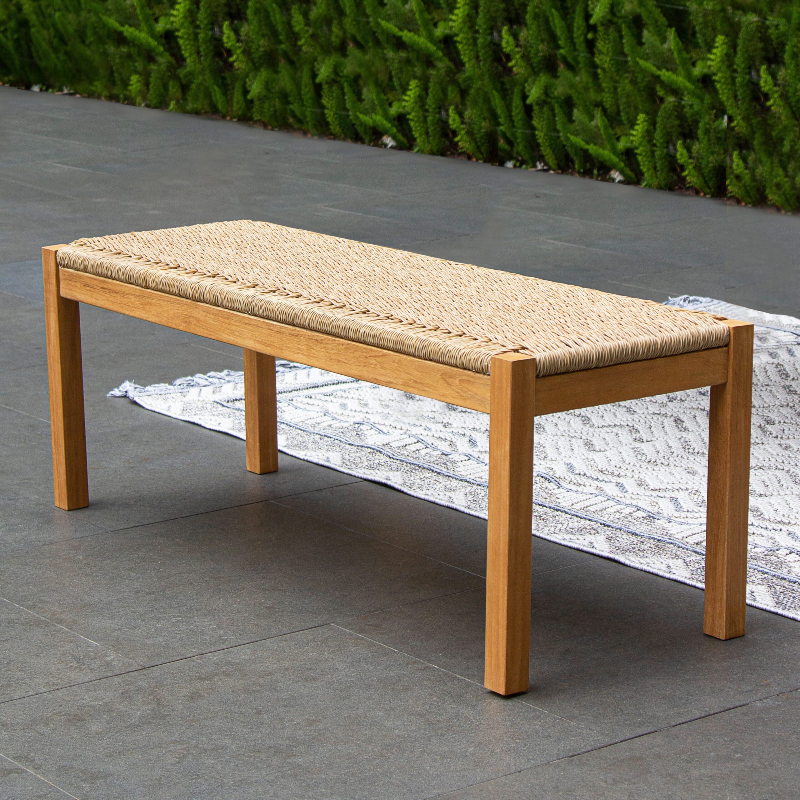 Cambridge Casual Carmel 47-in W x 17-in H Natural Teak Wicker Teak Dining Bench