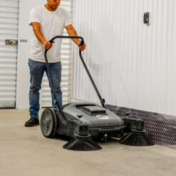Tomahawk Power Push Powered 38 in. Wide Triple Power Brooms Manual Hard surface Cordless Indoor or Outdoor Floor Sweeper
