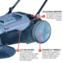 Tomahawk Power Push Powered 38 in. Wide Triple Power Brooms Manual Hard surface Cordless Indoor or Outdoor Floor Sweeper