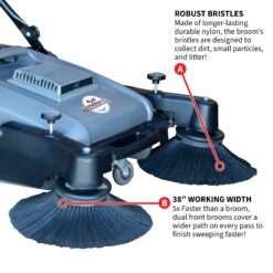 Tomahawk Power Push Powered 38 in. Wide Triple Power Brooms Manual Hard surface Cordless Indoor or Outdoor Floor Sweeper