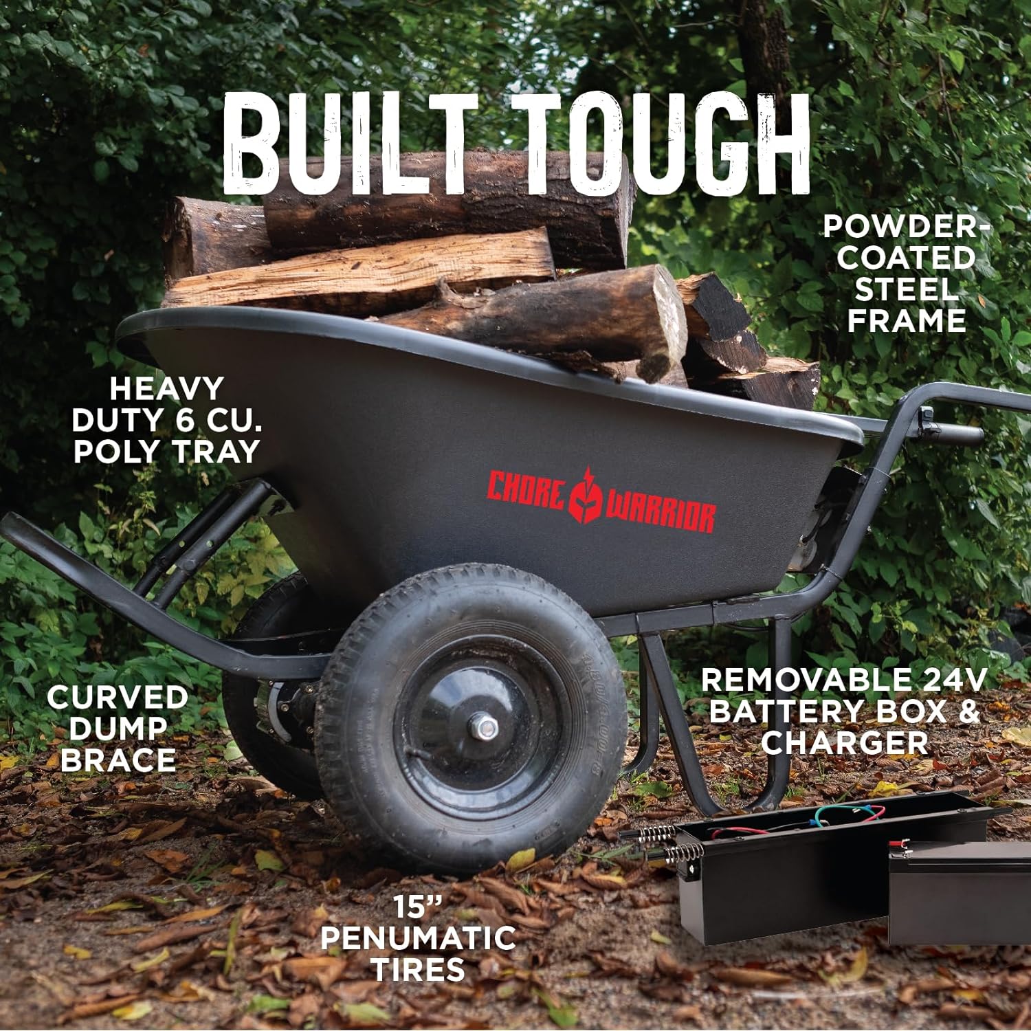 CHORE WARRIOR 6-cu ft 2 Wheel Steel Powered Wheelbarrow