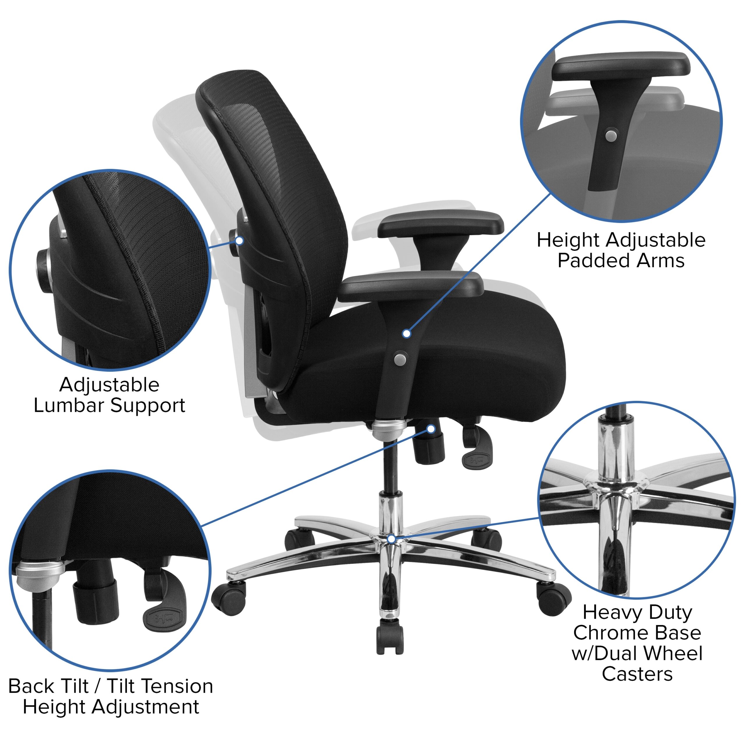 Flash Furniture HERCULES Black Contemporary Adjustable Height Swivel Fabric Desk Chair
