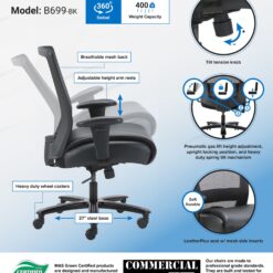 Boss Office Products Black Contemporary Ergonomic Adjustable Height Swivel Upholstered Task Chair