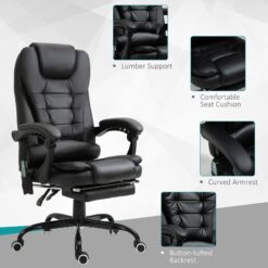 Flynama Black Adjustable Height 7-Point Reclining Back Vibrating Massage Office Chair with Lumbar Support and Footrest