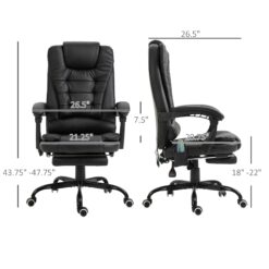 Flynama Black Adjustable Height 7-Point Reclining Back Vibrating Massage Office Chair with Lumbar Support and Footrest