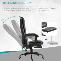 Flynama Black Adjustable Height 7-Point Reclining Back Vibrating Massage Office Chair with Lumbar Support and Footrest