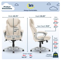 Serta Bryce Cream Bonded Leather Contemporary Ergonomic Adjustable Height Swivel Faux Leather Executive Chair