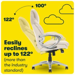 Serta Bryce Cream Bonded Leather Contemporary Ergonomic Adjustable Height Swivel Faux Leather Executive Chair