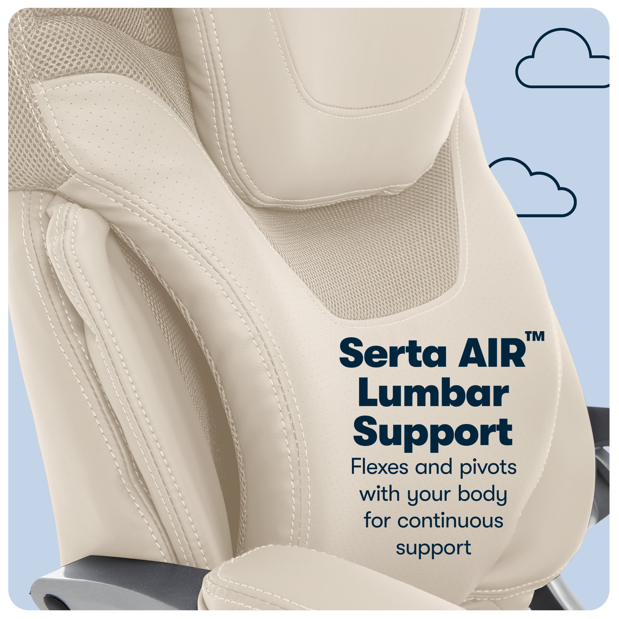 Serta Bryce Cream Bonded Leather Contemporary Ergonomic Adjustable Height Swivel Faux Leather Executive Chair