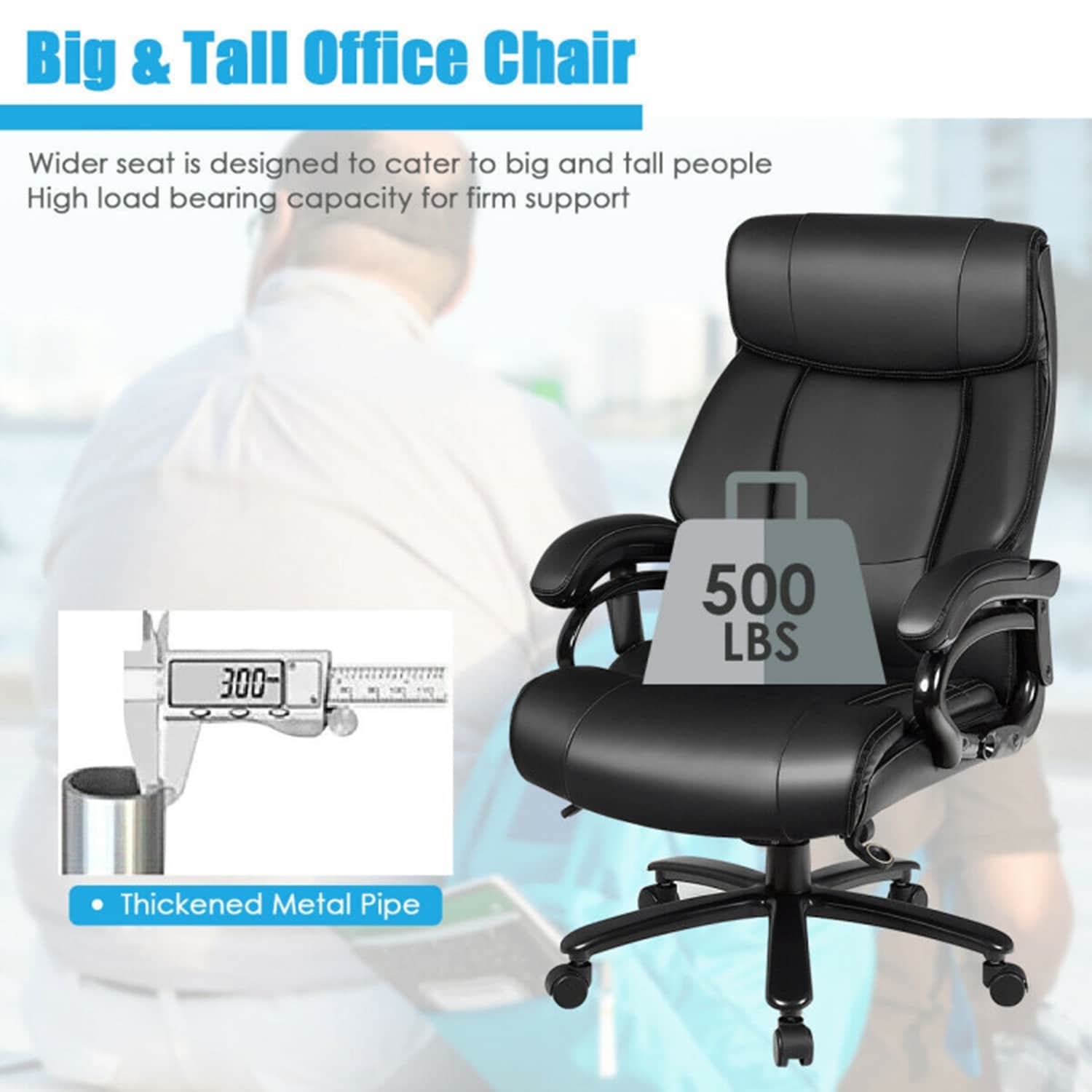 GZMR PU Leather Massage Office Chair Black Contemporary Ergonomic Adjustable Height Swivel Faux leather Executive Chair