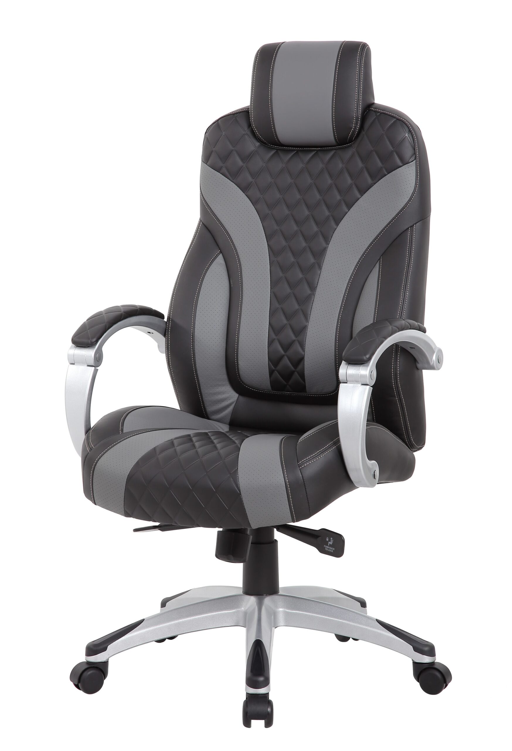 Boss Office Products Black/Grey Contemporary Ergonomic Adjustable Height Swivel Vinyl Executive Chair