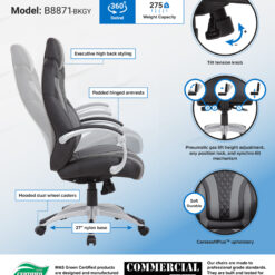 Boss Office Products Black/Grey Contemporary Ergonomic Adjustable Height Swivel Vinyl Executive Chair