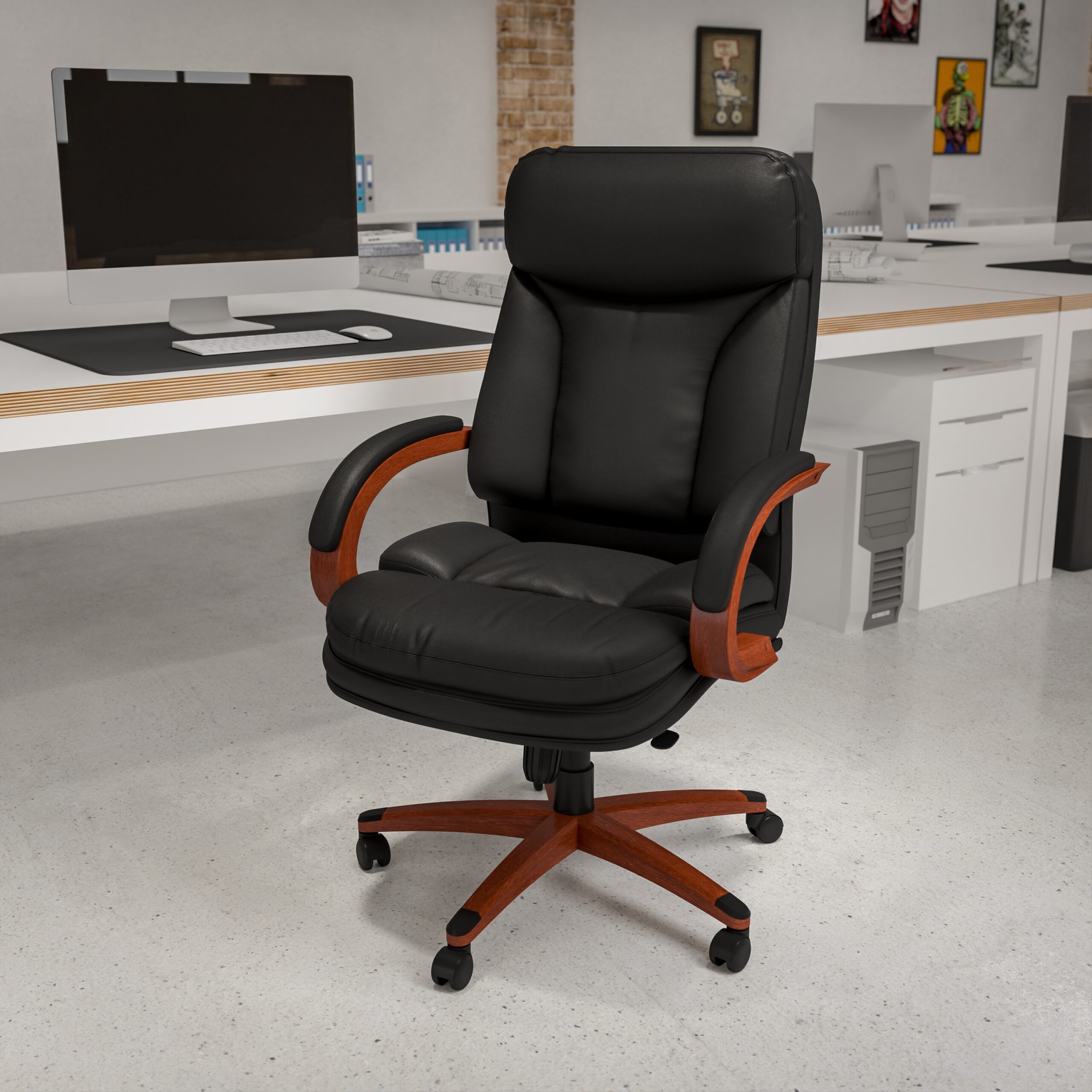Flash Furniture Hansel Black Contemporary Adjustable Height Swivel Faux Leather Executive Chair