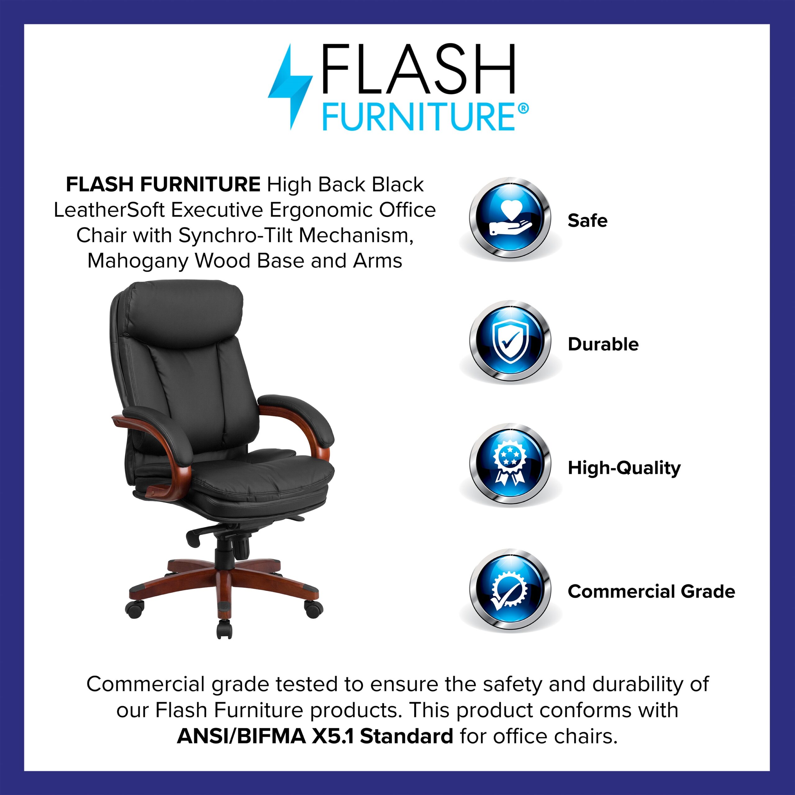 Flash Furniture Hansel Black Contemporary Adjustable Height Swivel Faux Leather Executive Chair