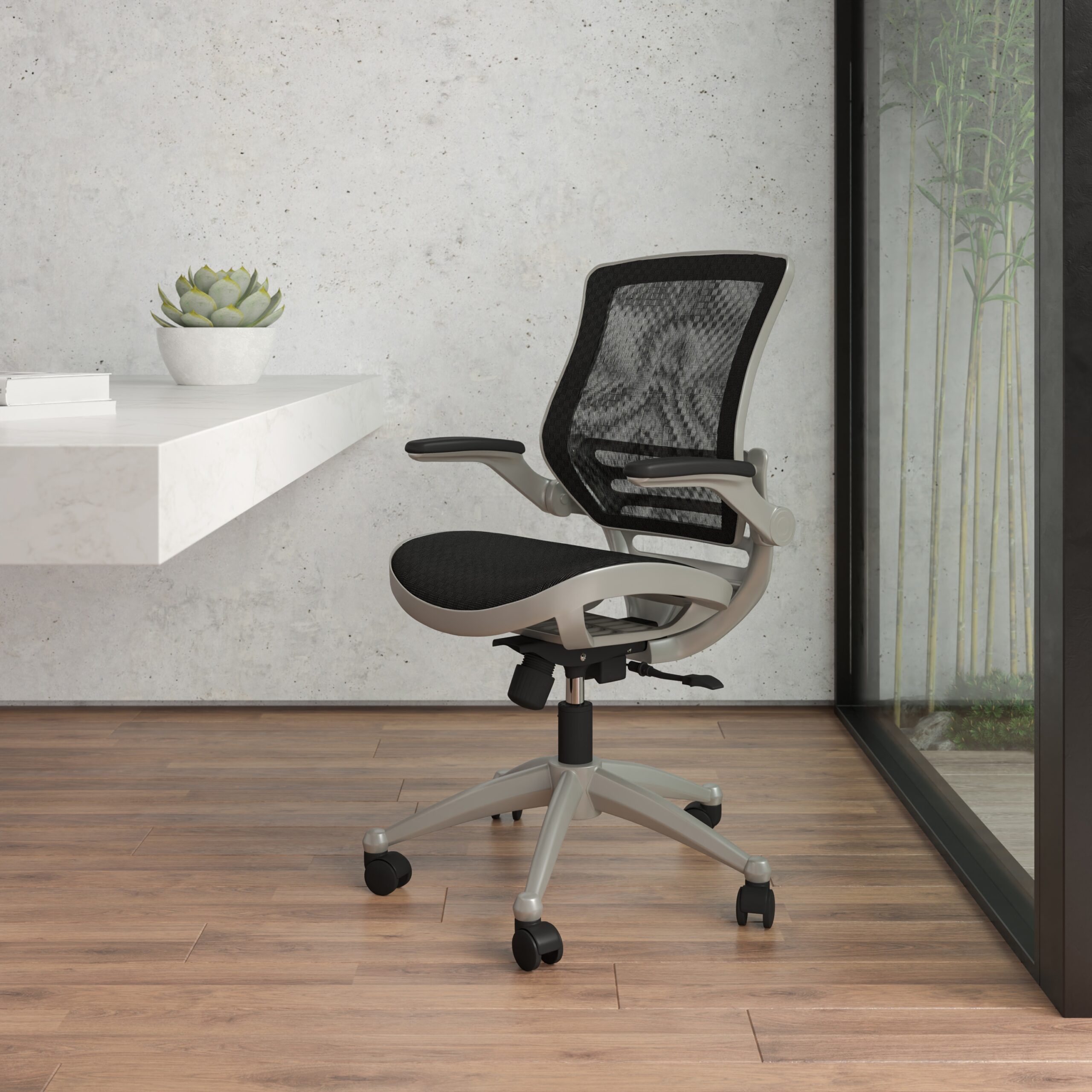Flash Furniture Warfield Black Mesh/Graphite Silver Frame Contemporary Ergonomic Adjustable Height Swivel Mesh Executive Chair