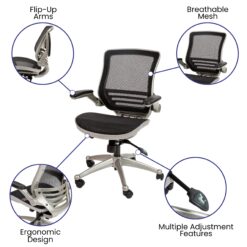 Flash Furniture Warfield Black Mesh/Graphite Silver Frame Contemporary Ergonomic Adjustable Height Swivel Mesh Executive Chair
