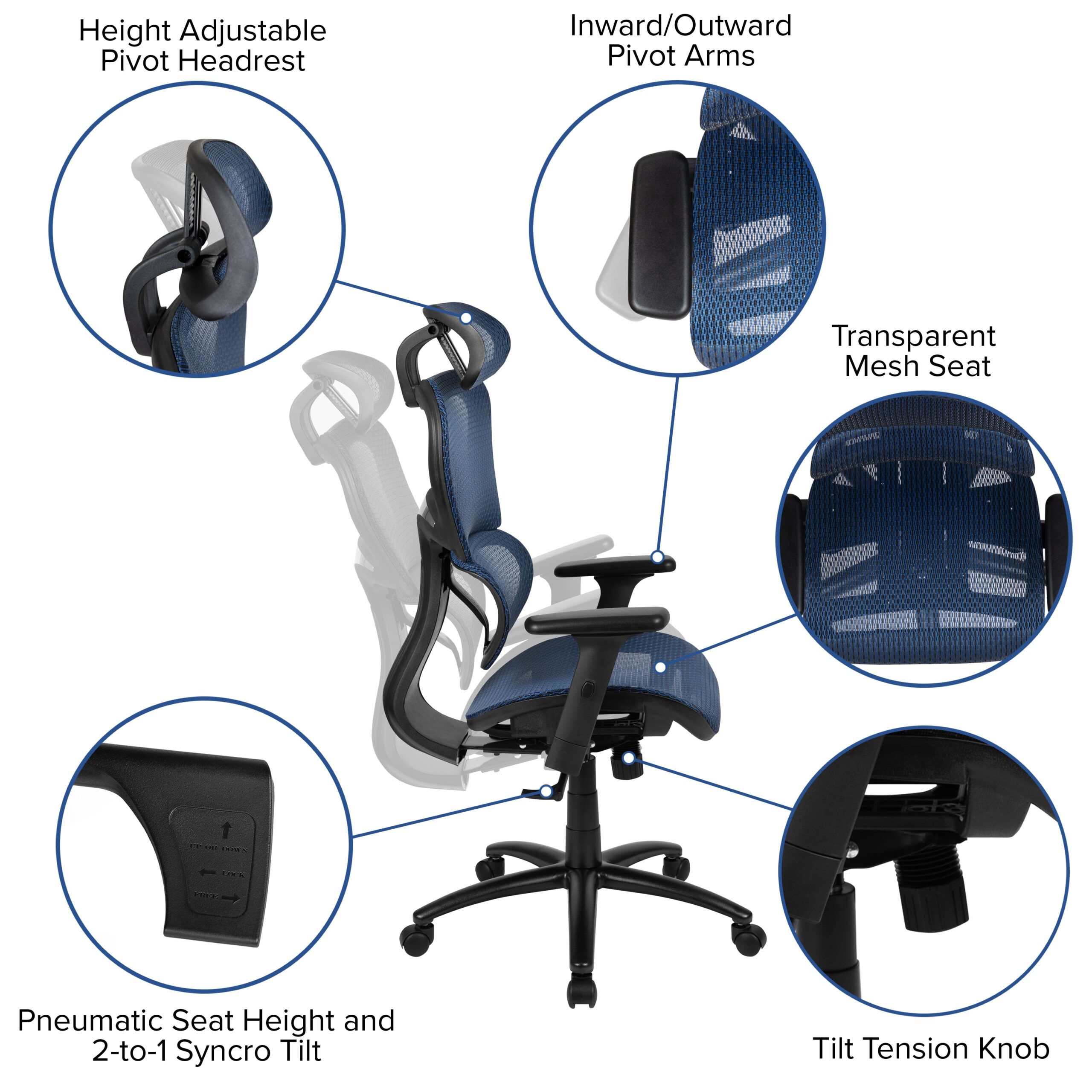 Flash Furniture LO Blue Contemporary Adjustable Height Swivel Mesh Desk Chair