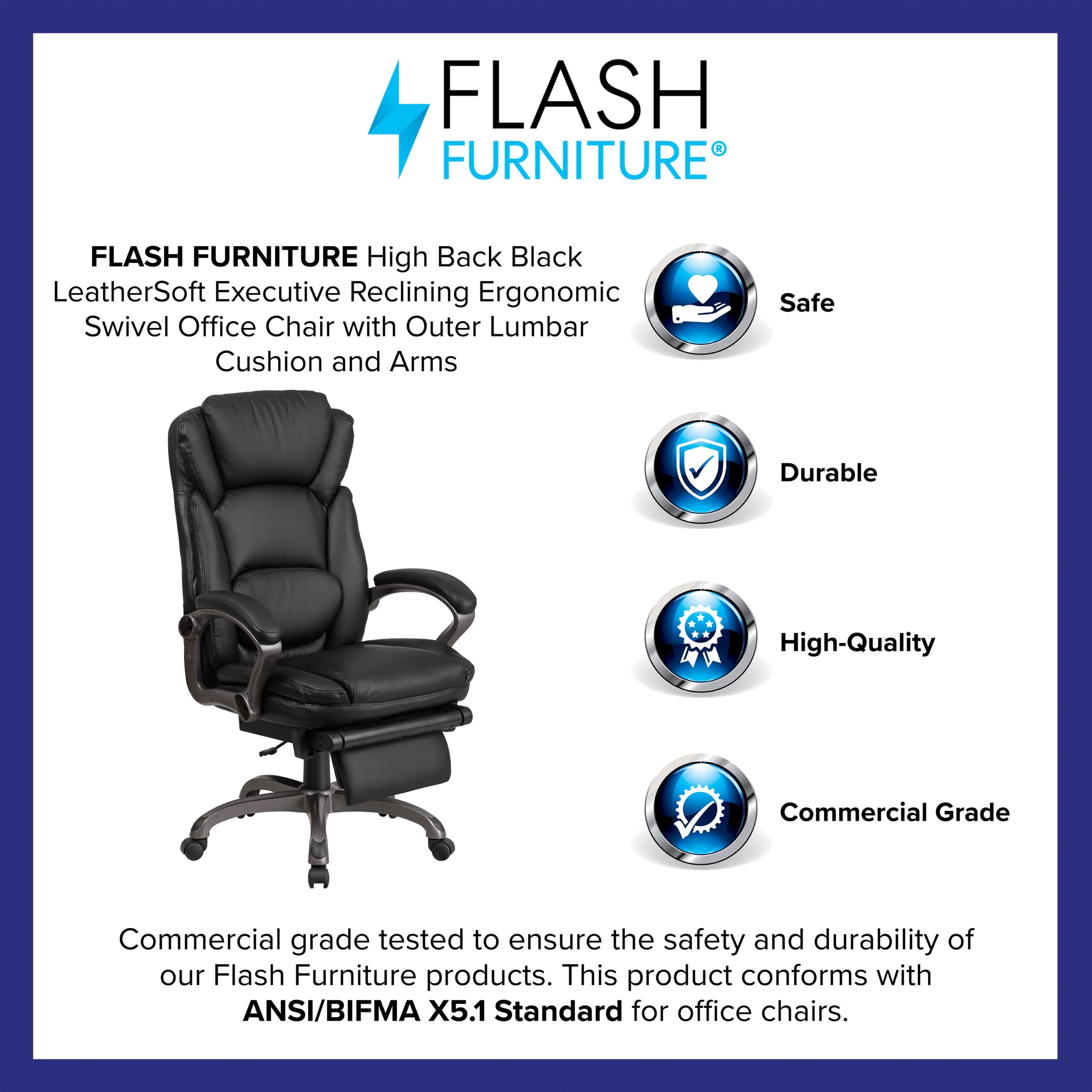 Flash Furniture Martin Black Contemporary Adjustable Height Swivel Faux Leather Desk Chair