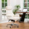 Glitzhome Midcentury Cream Traditional Ergonomic Adjustable Height Swivel Faux Leather Executive Chair