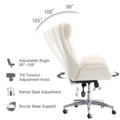 Glitzhome Midcentury Cream Traditional Ergonomic Adjustable Height Swivel Faux Leather Executive Chair