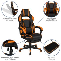 Flash Furniture X40 Black with Orange Trim Contemporary Ergonomic Adjustable Height Swivel Faux Leather Gaming Chair