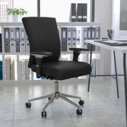 Flash Furniture HERCULES Black Leather Contemporary Adjustable Height Swivel Faux Leather Desk Chair