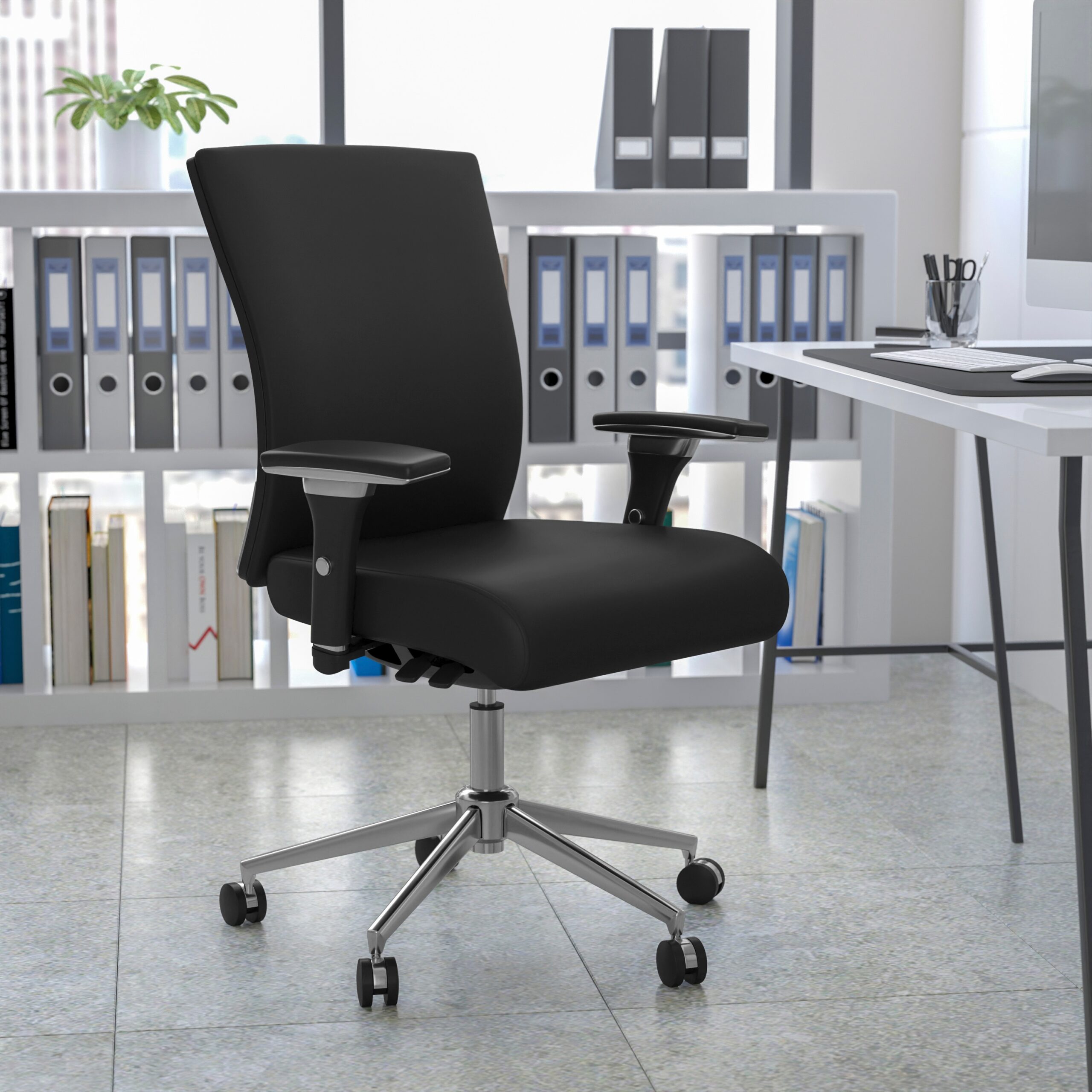 Flash Furniture HERCULES Black Leather Contemporary Adjustable Height Swivel Faux Leather Desk Chair