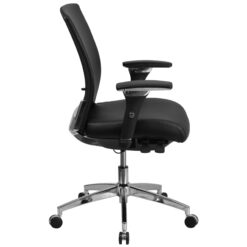 Flash Furniture HERCULES Black Leather Contemporary Adjustable Height Swivel Faux Leather Desk Chair
