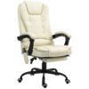 GZMR 7-Point Vibrating Massage Office Chair Cream White Contemporary Ergonomic Adjustable Height Swivel Faux Leather Executive Chair